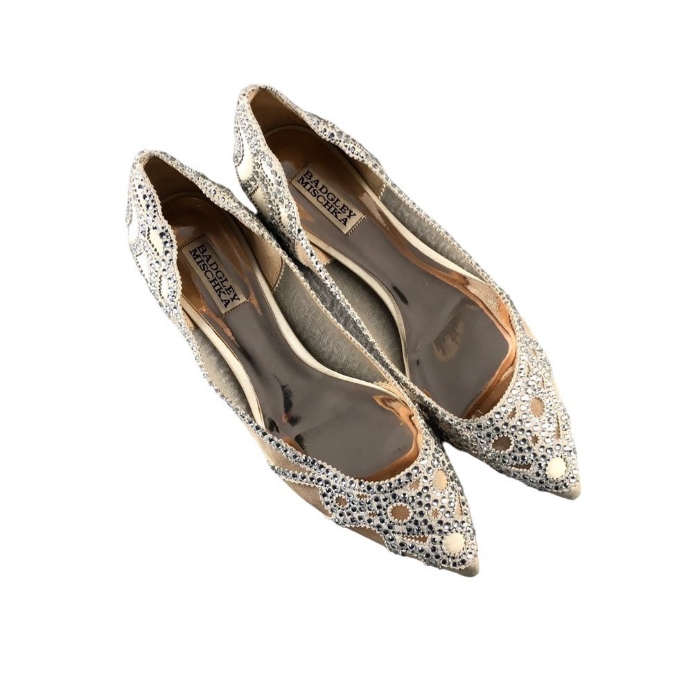 Badgley Mischka Gigi Rhinestone Pointy Toe Special Occasion Flats Sz9.5 Glam